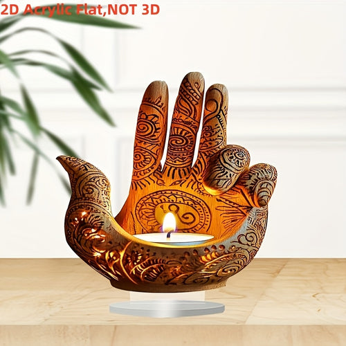 2D Flat 1pc Boho Style Acrylic Buddha Hand Candle, Religious Theme Tabletop Decor, Multipurpose Desk Accessory for Home, Office, Cafe, Bedroom - Unique Gift, No Electricity or Battery Needed