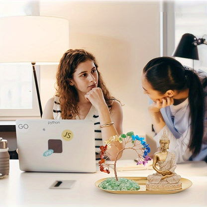 Chakra Crystal Tree and Buddha Statue Set Yoga Meditation Decor Money Tree and Buda Statue for Home Living Room Office Shelf Decor Buda Statues for Decoration Wealth and Luck