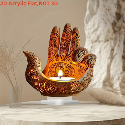 2D Flat 1pc Boho Style Acrylic Buddha Hand Candle, Religious Theme Tabletop Decor, Multipurpose Desk Accessory for Home, Office, Cafe, Bedroom - Unique Gift, No Electricity or Battery Needed