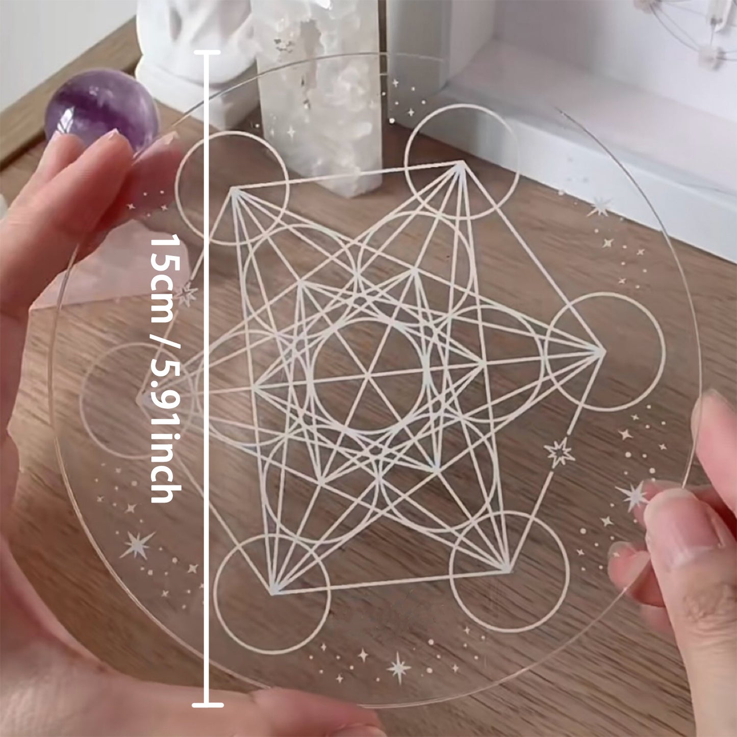 7 Chakra Crystal Plate - Hexagram Array Acrylic Tray for Reiki Energy Balancing, Meditation, and Holistic Wellness, Geometric Design, Clear Acrylic, Perfect Graduation Gift (Crystal Not Included)