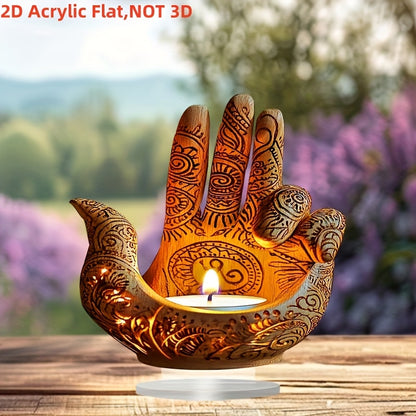 2D Flat 1pc Boho Style Acrylic Buddha Hand Candle, Religious Theme Tabletop Decor, Multipurpose Desk Accessory for Home, Office, Cafe, Bedroom - Unique Gift, No Electricity or Battery Needed