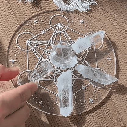 7 Chakra Crystal Plate - Hexagram Array Acrylic Tray for Reiki Energy Balancing, Meditation, and Holistic Wellness, Geometric Design, Clear Acrylic, Perfect Graduation Gift (Crystal Not Included)