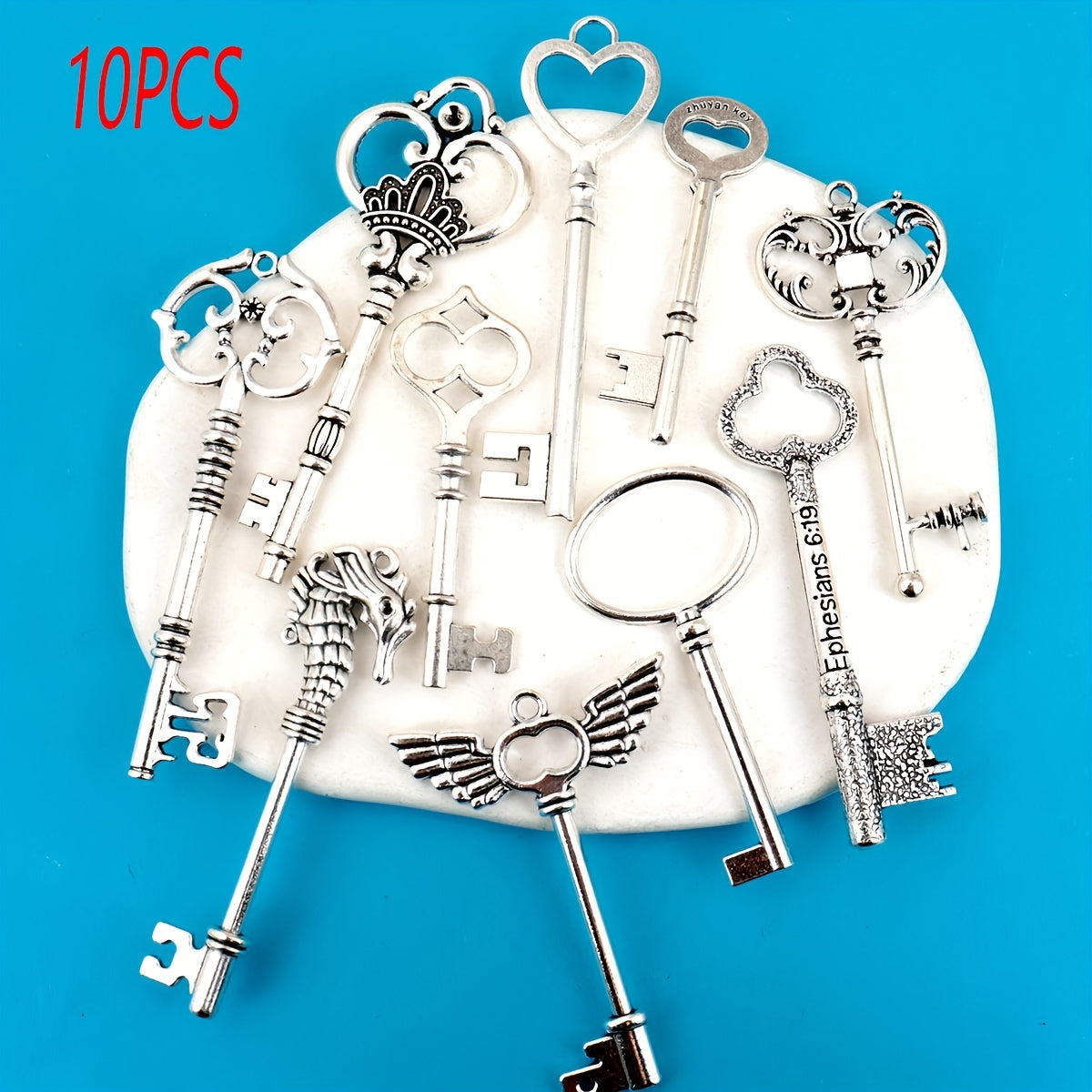 10pcs (No Repeat) Vintage Skull Key Set Steampunk Key Pendant, Antique Bronze/Antique Silvery DIY Key Pendant, Suitable for Jewelry Making