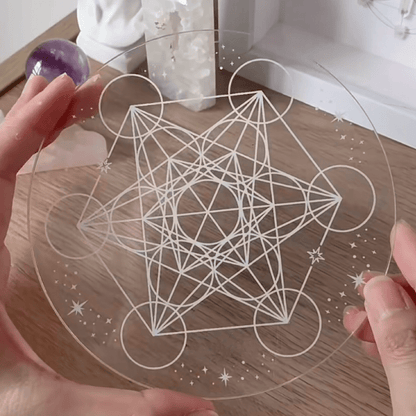 7 Chakra Crystal Plate - Hexagram Array Acrylic Tray for Reiki Energy Balancing, Meditation, and Holistic Wellness, Geometric Design, Clear Acrylic, Perfect Graduation Gift (Crystal Not Included)