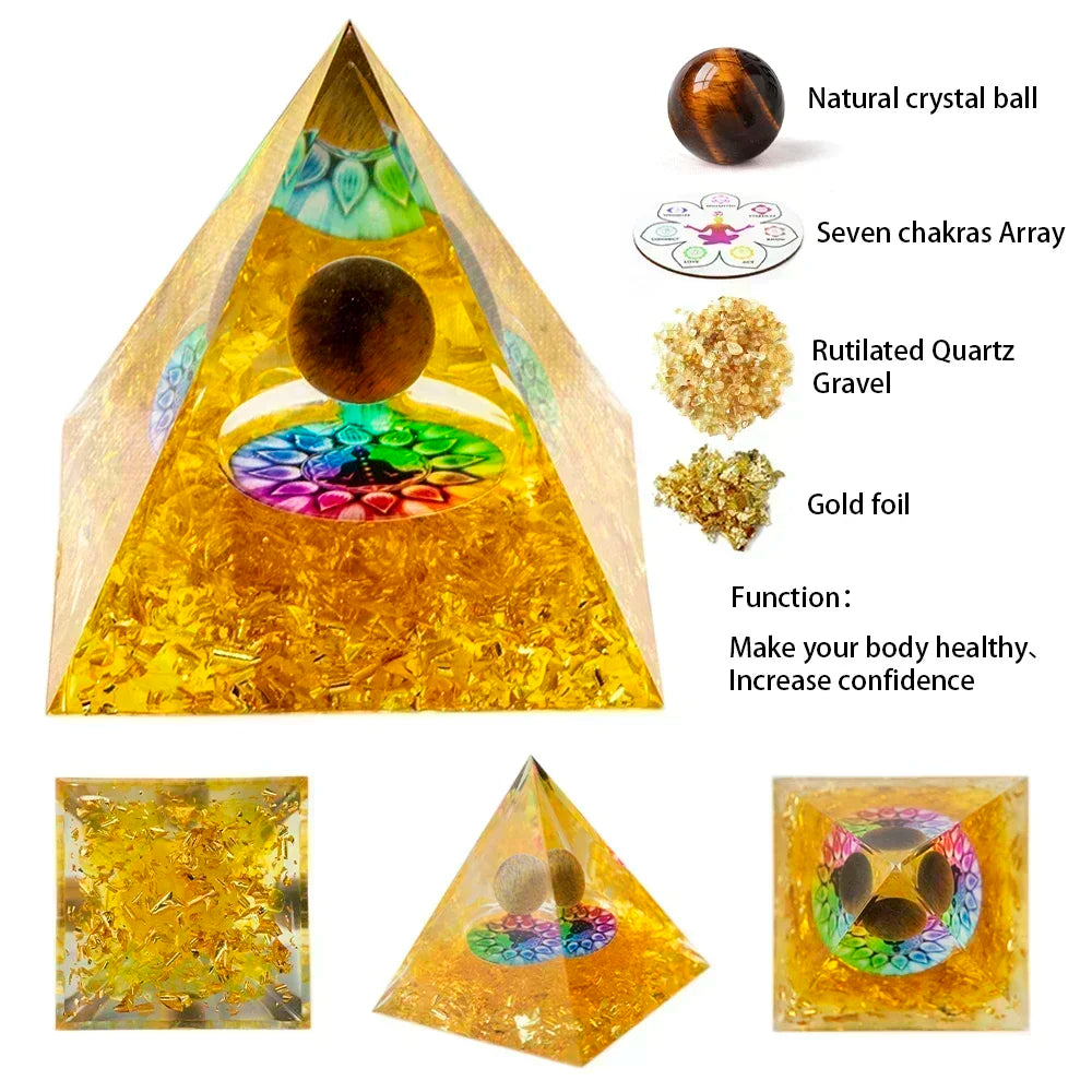 Natural Crystal Energy Generator Pyramid Peridot Amethyst Reiki Healing Chakra Resin Pyramid Egyptian Decor Room Decoration 1pc