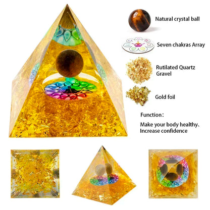Natural Crystal Energy Generator Pyramid Peridot Amethyst Reiki Healing Chakra Resin Pyramid Egyptian Decor Room Decoration 1pc