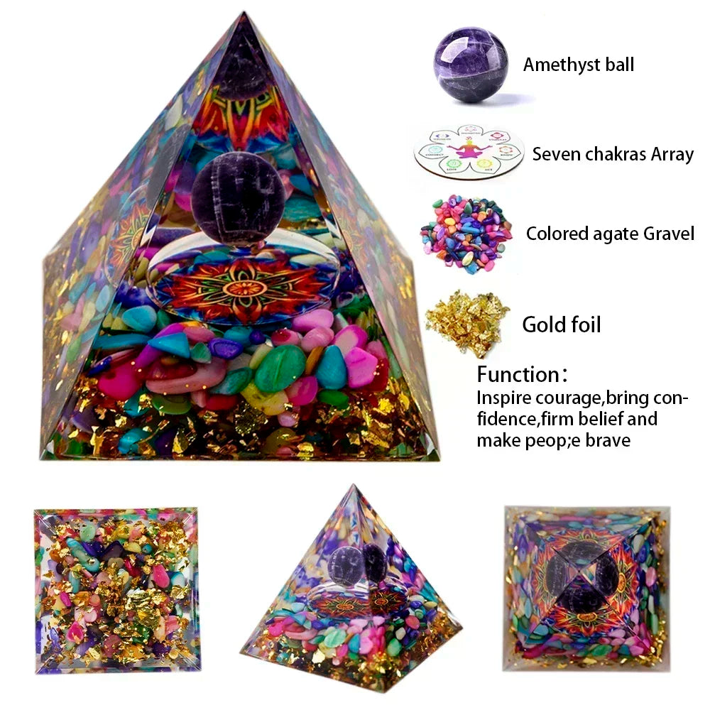 Natural Crystal Energy Generator Pyramid Peridot Amethyst Reiki Healing Chakra Resin Pyramid Egyptian Decor Room Decoration 1pc