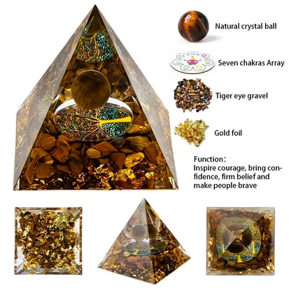 Natural Crystal Energy Generator Pyramid Peridot Amethyst Reiki Healing Chakra Resin Pyramid Egyptian Decor Room Decoration 1pc