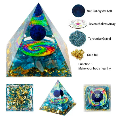 Natural Crystal Energy Generator Pyramid Peridot Amethyst Reiki Healing Chakra Resin Pyramid Egyptian Decor Room Decoration 1pc