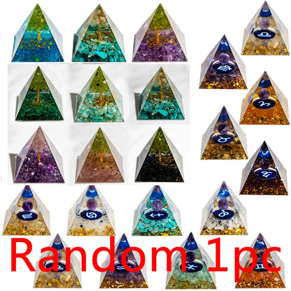 Natural Crystal Energy Generator Pyramid Peridot Amethyst Reiki Healing Chakra Resin Pyramid Egyptian Decor Room Decoration 1pc