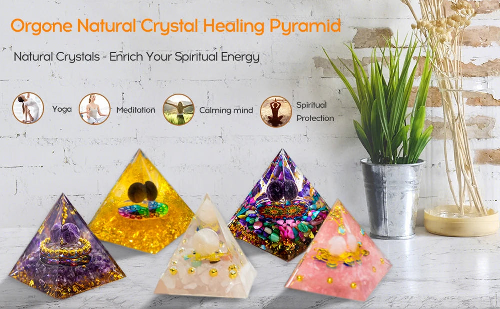 Natural Crystal Energy Generator Pyramid Peridot Amethyst Reiki Healing Chakra Resin Pyramid Egyptian Decor Room Decoration 1pc