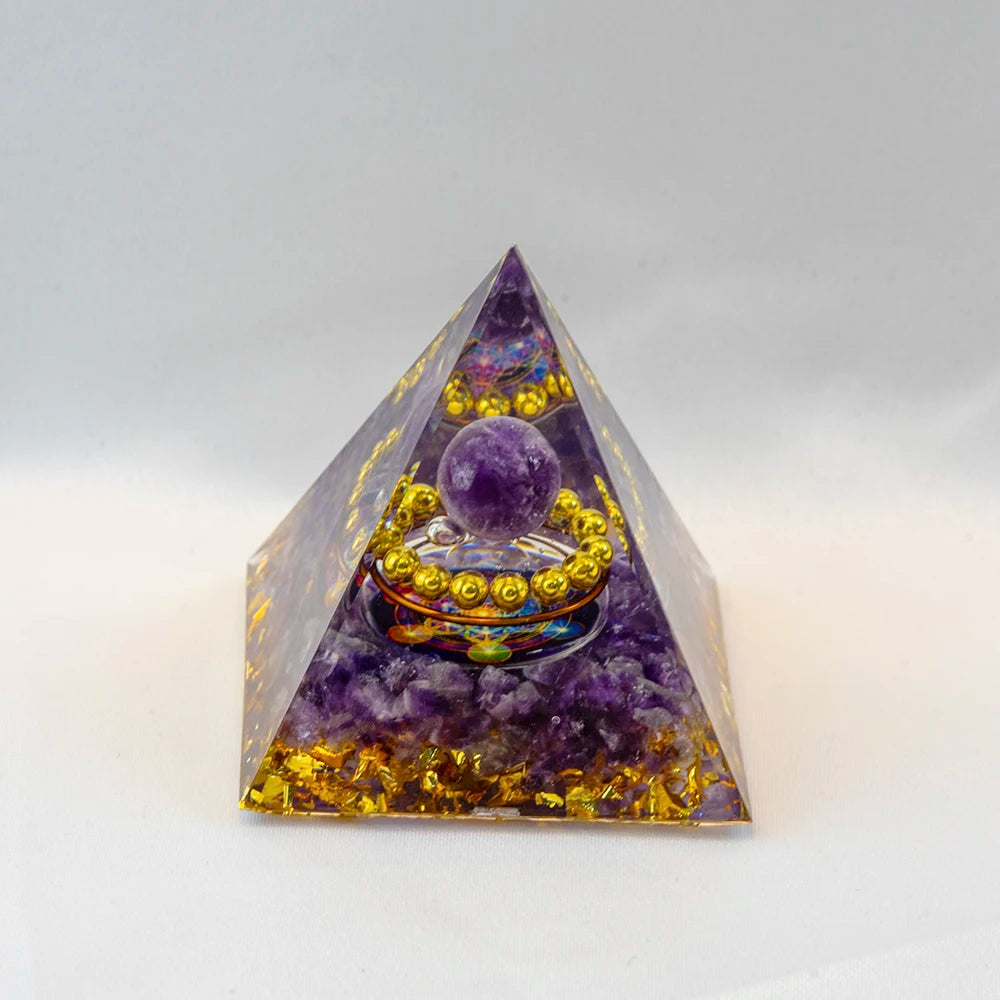 Natural Crystal Energy Generator Pyramid Peridot Amethyst Reiki Healing Chakra Resin Pyramid Egyptian Decor Room Decoration 1pc