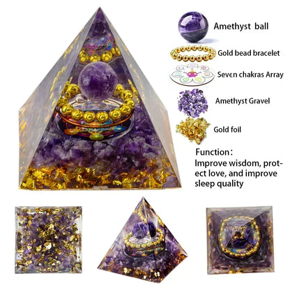 Natural Crystal Energy Generator Pyramid Peridot Amethyst Reiki Healing Chakra Resin Pyramid Egyptian Decor Room Decoration 1pc