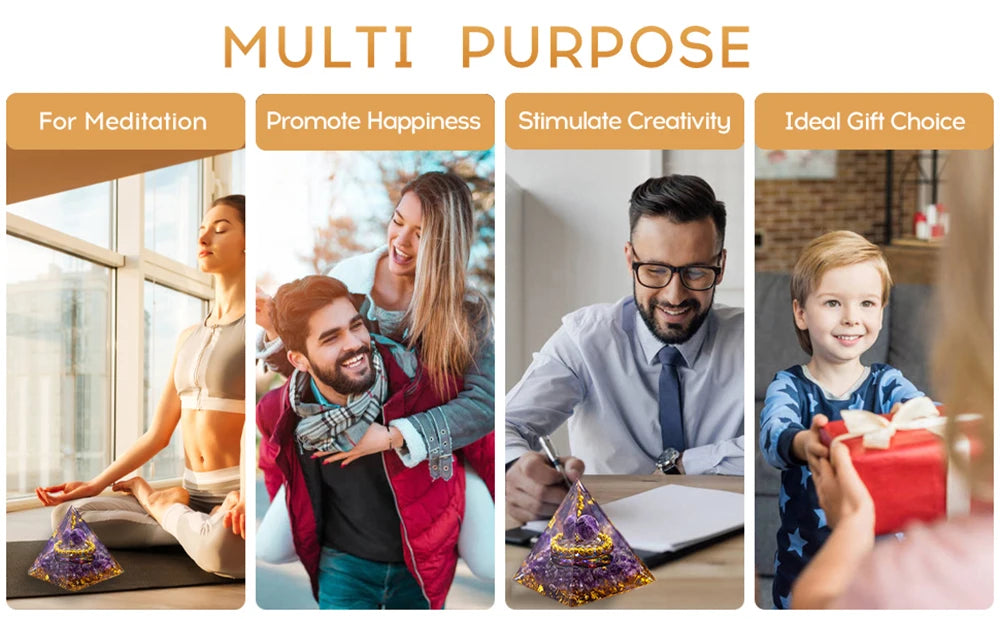 Natural Crystal Energy Generator Pyramid Peridot Amethyst Reiki Healing Chakra Resin Pyramid Egyptian Decor Room Decoration 1pc