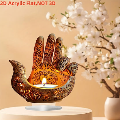 2D Flat 1pc Boho Style Acrylic Buddha Hand Candle, Religious Theme Tabletop Decor, Multipurpose Desk Accessory for Home, Office, Cafe, Bedroom - Unique Gift, No Electricity or Battery Needed