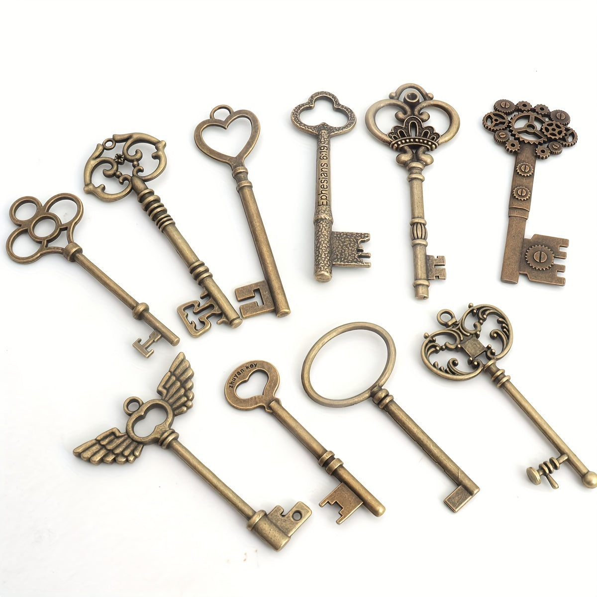 10pcs (No Repeat) Vintage Skull Key Set Steampunk Key Pendant, Antique Bronze/Antique Silvery DIY Key Pendant, Suitable for Jewelry Making