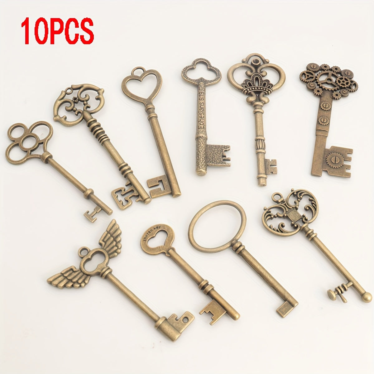 10pcs (No Repeat) Vintage Skull Key Set Steampunk Key Pendant, Antique Bronze/Antique Silvery DIY Key Pendant, Suitable for Jewelry Making